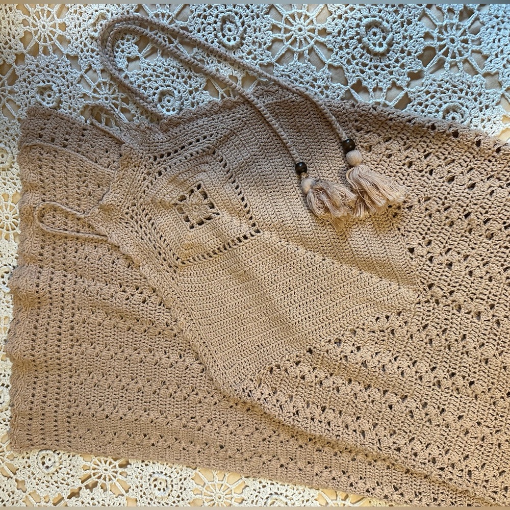 Spell Mirage Crochet Knit Midi Dress in walnut π° XS - Picture 9 of 13
